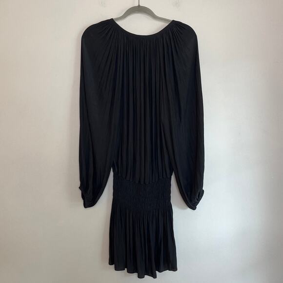 Ramy Brook Womens Paris Blouson Mini Dress Sz Small Black Smocked Whimsigoth - Picture 2 of 8